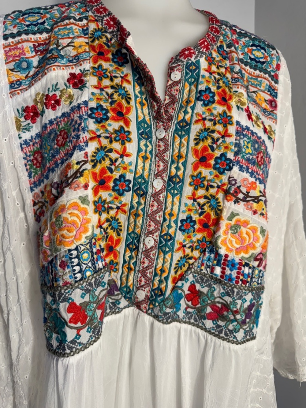 Johnny Was Embroidered  Boho Top XL